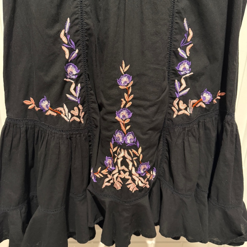 Free People Boho Black Floral Embroidered Off Shoulder Dress - Picture 7 of 12